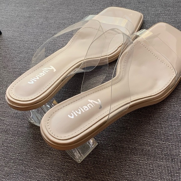 Vivianly Open Toe Clear Heels Mule Double Straps Slip On Chunky Sandal S… - Picture 13 of 17